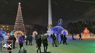 Walk through New Years Karaganda  Along BukharZhyrau Avenue and Peace Boulevard  4K [upl. by Ashely]