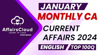 Monthly Current Affairs January 2024  English  AffairsCloud  Top 100  By Vikas [upl. by Peer]