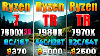 Ryzen 7 7800X3D vs Ryzen Threadripper 7980X vs Ryzen Threadripper 7970X  PC Gameplay Tested [upl. by Sherri]