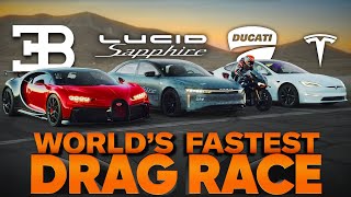 The Worlds Quickest Cars Lucid Air Sapphire v Bugatti Chiron v Tesla Plaid  Cammisas Drag Race [upl. by Ominorej]