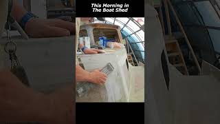 Tuesday AM on the Boat Block Sanding shorts boatprojects boatbuilders plywoodboat fairing [upl. by Chuu]