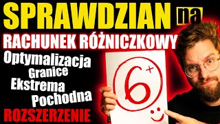 ✅Sprawdzian Na 6❗️RACHUNEK RÓŻNICZKOWY Optymalizacja Pochodna Asymptoty Ekstrema Granice [upl. by Cyndie]