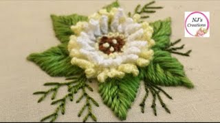 61Hand Embroidery  Brazilian Embroidery 3d flower embroidery by NJs Creations [upl. by Yrrum]