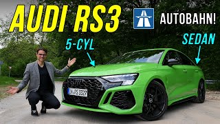 Audi RS3 driving REVIEW with Germany Autobahn 2022 RS3 saloon sedan [upl. by Adimra]