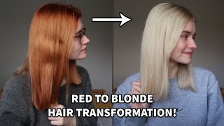 RED TO BLONDE HAIR TRANSFORMATION  Colour B4  lightening process [upl. by Airdnat147]