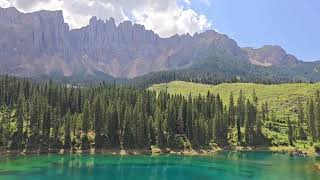 Relaxing music video Karersee Lago di Carezza Alpine lake in Dolomites South Tyrol Italy 🇮🇹 [upl. by Oiziruam]