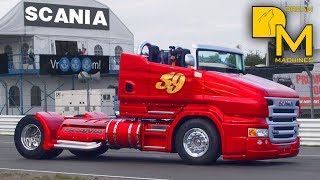 Furious roofless Scania 2190 HP convertible truck freaking sound burnout custom race truck [upl. by Bull]