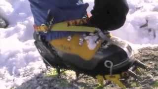 Attaching of the rigid crampons onto the plastic boot [upl. by Aioj198]