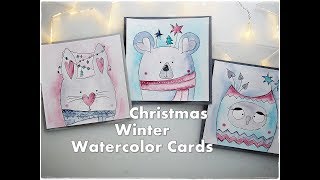 3 Cute Animals Christmas Winter Watercolor Cards for Beginners ♡ Maremis Small Art ♡ [upl. by Nyltiac]