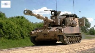 M109 Selfpropelled Howitzer Move and Set Up Firing Point [upl. by Atikan]