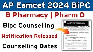 AP Eamcet 2024 BiPC Counselling Dates Released  AP Eapcet Bipc notification released 2024 [upl. by Dniren]