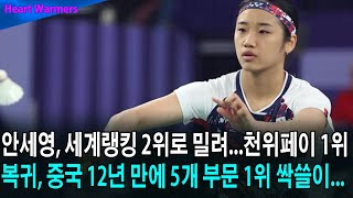 안세영 세계랭킹 2위로 밀려···천위페이 1위 복귀 중국 12년 만에 5개 부문 1위 싹쓸이 안세영의 슬럼프 원인은 무엇인가 [upl. by Maryann]