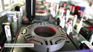 Dispensing  Magnet bonding for electric motors with DELO DUALBOND  bdtronic [upl. by Anahcar206]