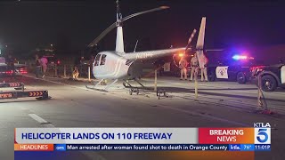 Helicopter shuts down freeway in South LA [upl. by Kanal]