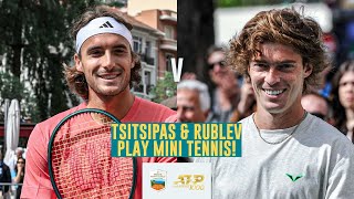 Andrey Rublev amp Stefanos Tsitsipas Play Mini Tennis 🫶 [upl. by Ennaillek443]