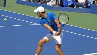 Novak Djokovic Backhand Slow Motion Practice vs Match  Tennis Backhand Technique Court Level View [upl. by Rehpotsirhk916]