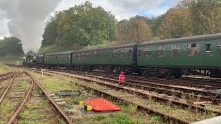 32424 “Beachy head” and 73083 “Camelot” departing Horsted Keynes with whistles [upl. by Dnana321]