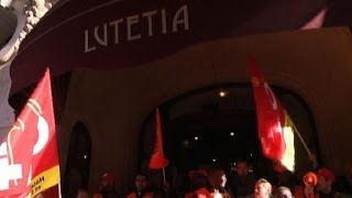 Pariss Lutetia luxury hotel staff strike against job cuts plan [upl. by Yecad]