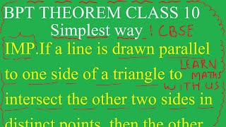 CBSE Class 10  Maths Chapter 6  Prove of BPT Theorem  Prove of bpt [upl. by Billat]