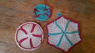 Potholder  coaster 1 round on the loom  general information [upl. by Ahsiniuq559]