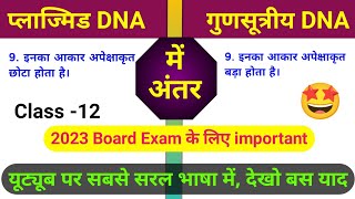 प्लाज्मिड DNA तथा गुणसूत्रीय DNA में अंतर  plasmid dna tatha gunsutra dna mein antar  12th biology [upl. by Indihar]