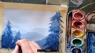 How to paint a simple landscape in watercolor [upl. by Iborian]