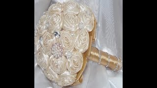 1 DIY How to make Your Own Brooch Bridal Bouquet Fabric Flowers No Wires Easy [upl. by Burnaby]