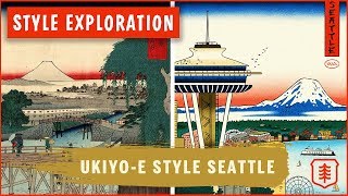 SEATTLE Poster in UKIYOE “Japanese Woodblock” Style  Process [upl. by Anitsrhc]