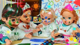 Anna and Elsa Toddlers Go to School amp Play with Colors in Art Class Elsya Annya Painting Dolls Toys [upl. by Akinahc427]