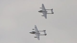 De Havilland Vampire FB52 amp T55 Norwegian flying Display at RNAS Yeovilton Air Day 2015 [upl. by Aelegna]