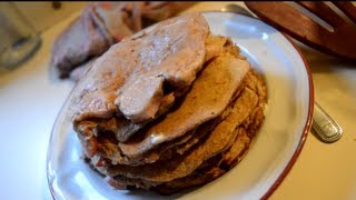 Receta pancakes harina integral y avena rellenos de fresa y platano saludables [upl. by Nosmas]