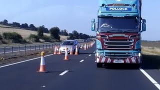 Driver fail in overtaking HGV tractor trailer and crashes in to construction zone  SWD Media [upl. by Karub]