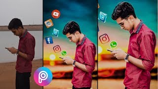 Latest Instagram Viral Photo Editing  Flying Social Media Icon Manipulation Edit In Picsart App [upl. by Llerat]