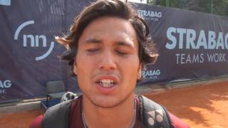 STRABAG Challenger Open QF Interview Akira Santillan JAP vs Hubert Hurkacz POL 75 75 [upl. by Aloin]