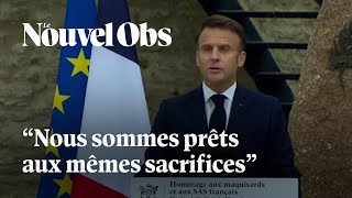 Macron vante quotlesprit de sacrificequot au début des commémorations du DDay [upl. by Steinway408]