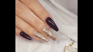 Rebalance Salon coffin gel nails with black gel polish and encapsulated glitter [upl. by Aleka]