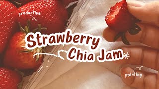 How to make Homemade Strawberry 🍓 chia jam  using jaggery recipe video Rihasaesthetic [upl. by Ahsiuqel]