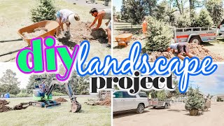 OUR FIXER UPPER  STARTING OUR HUGE LANDSCAPING PROJECT  TREE PLANTING DAY  DIY LANDSCAPE [upl. by Namrej93]