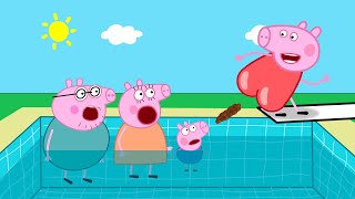 Peppa Pig Swims at The Swimming Pool Part 2  Cartoon Parody  Peppa Pig Funny Animation [upl. by Ahseikan815]