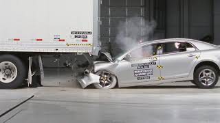 Front IIHS underride crash tests  35 mph into different trailers [upl. by Anirtek]