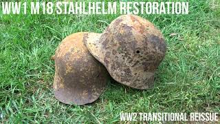 WW1 M18 Stahlhelm restoration  ww2 transitional reissue [upl. by Naihtsirc]