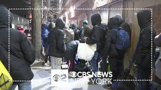 Asylum seekers evicted from New York City shelters wait in cold [upl. by Heck]