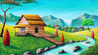 Painting of a farmhouse within a Beautiful mountain Landscape  Painting 499 [upl. by Anaynek]