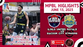 MPBL HIGHLIGHTS ILOILO UNITED ROYALS VS BACOOR CITY STRIKERS JUNE 13 2023 [upl. by Auhoj]