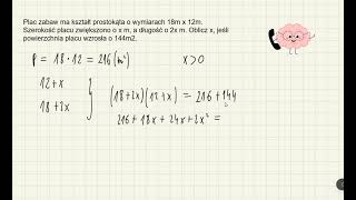 Plac zabaw ma kształt prostokąta o wymiarach funkcja kwadratowa zadania tekstowe [upl. by Yelkreb]