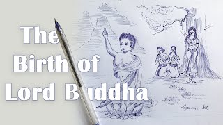 The Birth of lord Buddha Drawing  Lumbini Drawing  Birth of Sri Siddhartha Gautama gamageart [upl. by Eustacia617]