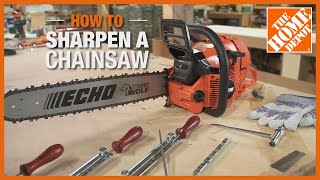 How to Sharpen a Chainsaw  The Home Depot [upl. by Griffie662]