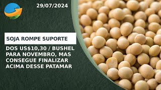 Soja rompe suporte dos US1030bushel para Novembro mas consegue finalizar acima desse patamar [upl. by Ytsur]