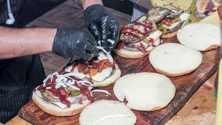 Italian Street Food Hamburgers of Chianina Cow Beef Heavily Loaded with Cheese and Vegetables [upl. by Jackson749]