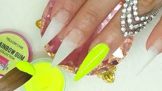 Uñas acrílicas amarillo Neón con efecto hombre con un 3D hermoso [upl. by Kurzawa]